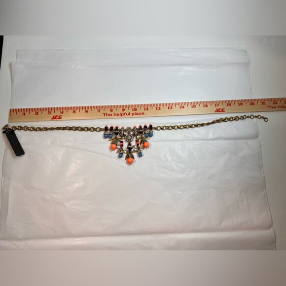 J CREW Coral and Blue Beads with Crystals 18-20 in Statement Necklace - Picture 4 of 6